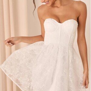 Lulus White Embroidered Strapless Tulle Mini Dress - Sz XL NWT